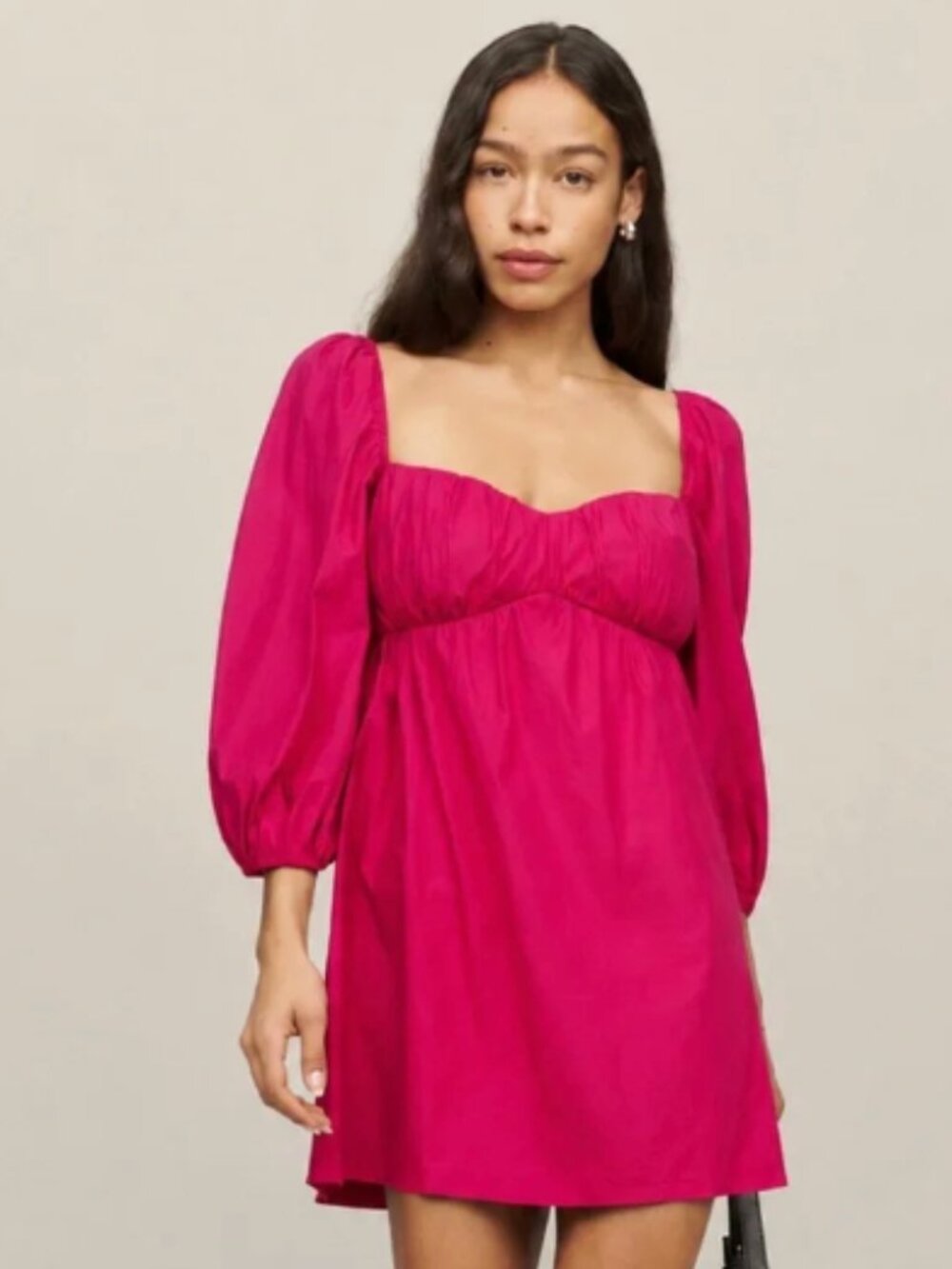 Reformation Farley Long Sleeve Mini Dress — Hot Pink, Size 6